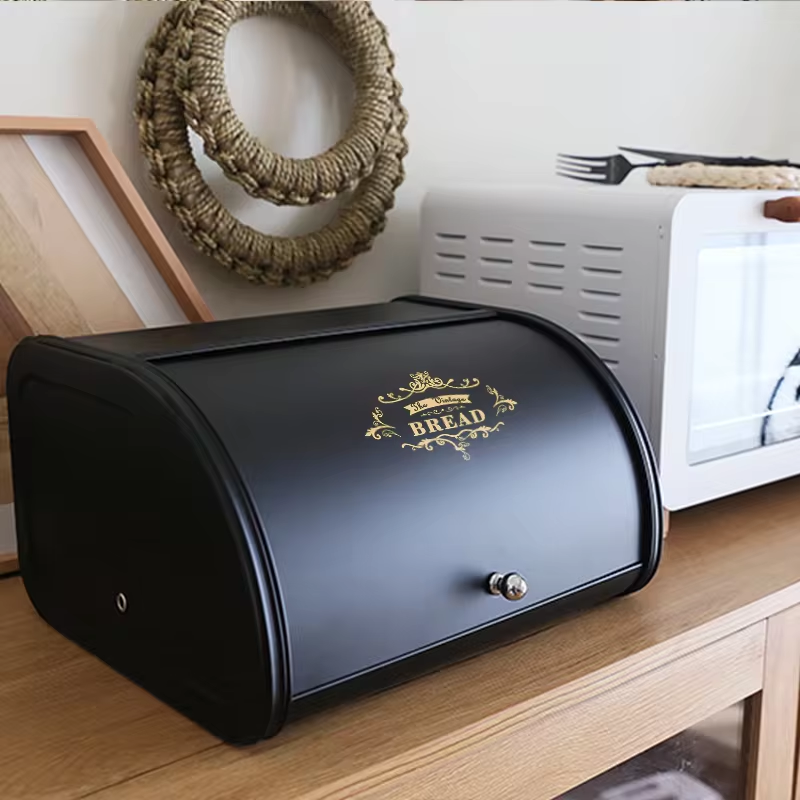 Xxl Food Storage Container - Metal Bread Box Black bread Bin