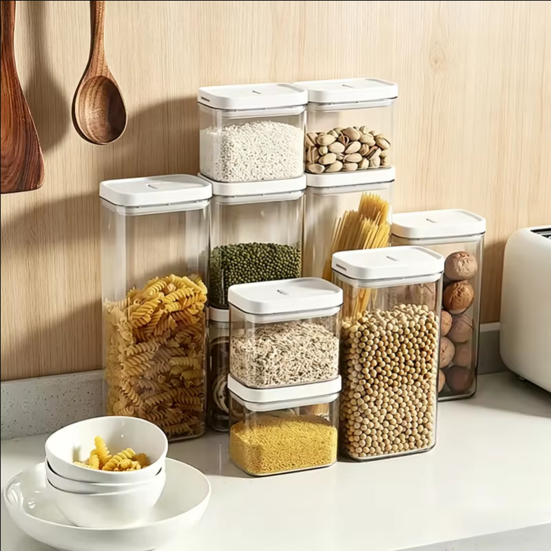 Airtight Cereal Jar - Transparent Plastic Grain Seal Tank Spaghetti