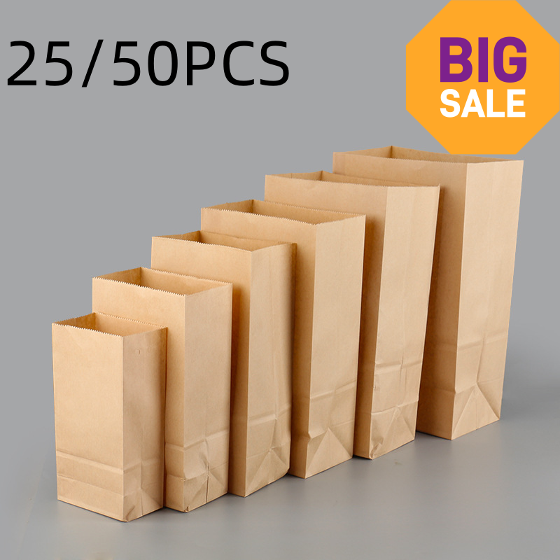 25/50pcs Brown Kraft Paper Bag - Food Storage In Plants 评论和价格