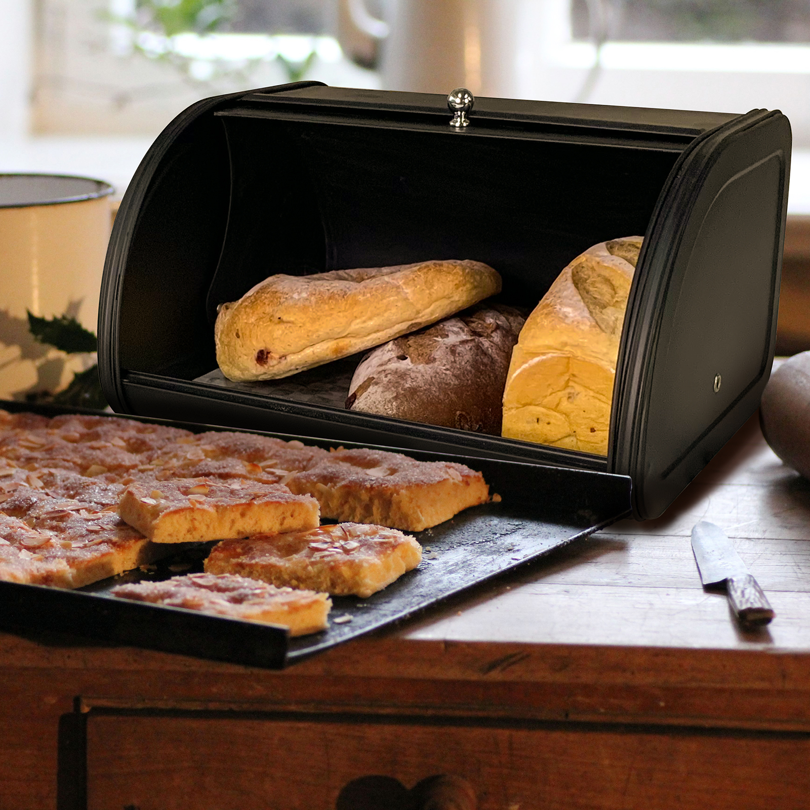 Metal Bread Box Black bread Bi - Xxl Food Storage Container 评论和价格