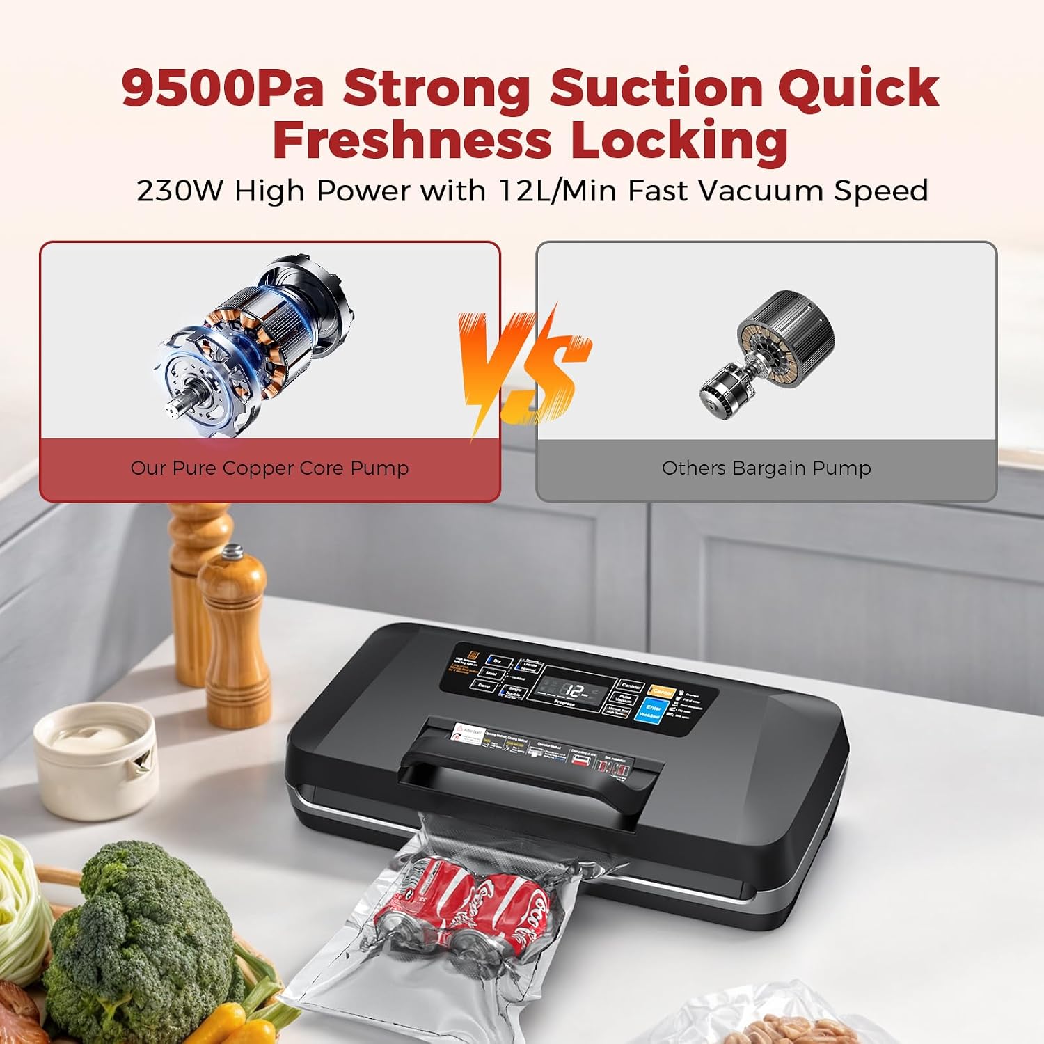 230W 95KPa Vacuum Sealer, 10-i - Food Storage Vacuum Seal 评论和价格