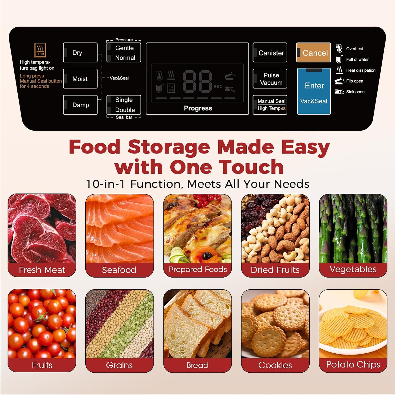230W 95KPa Vacuum Sealer, 10-i - Food Storage Vacuum Seal 评论和价格