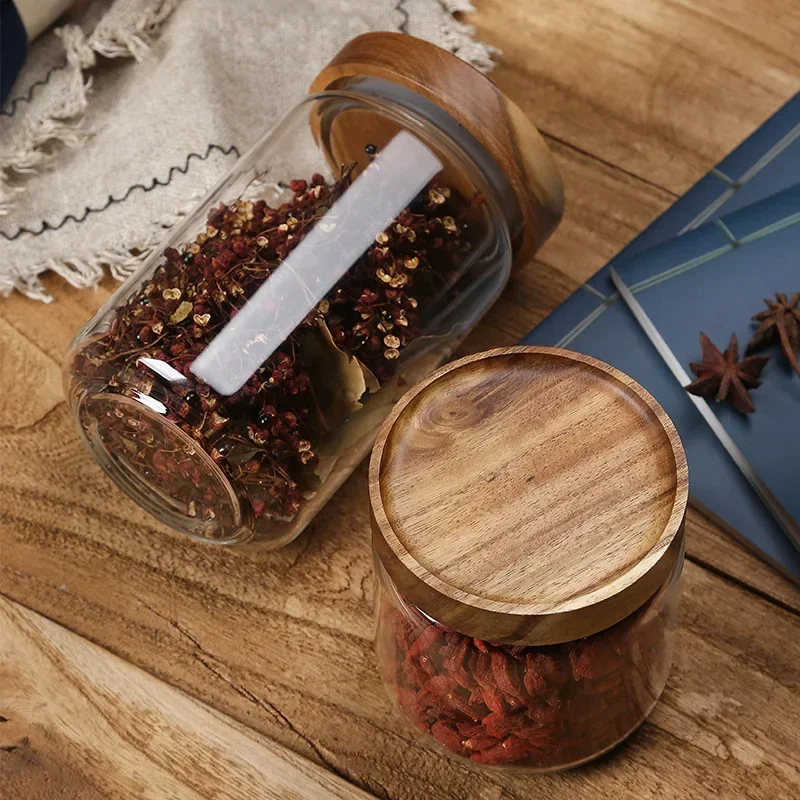1pcs Wood Lid Orgnizer Glass A - Airtight Cereal Jar 评论和价格