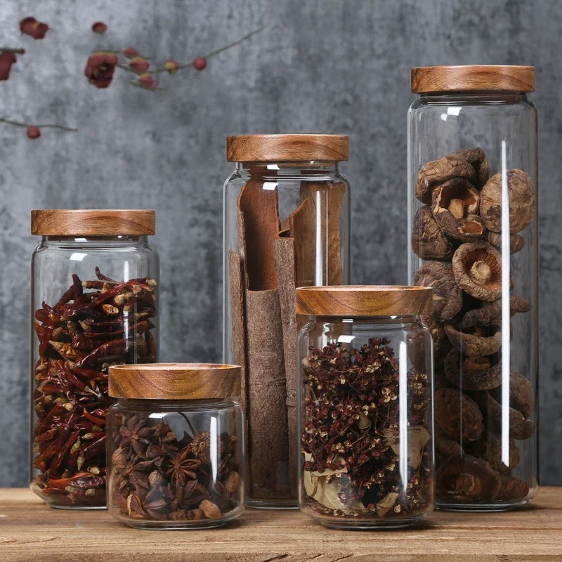 1pcs Wood Lid Orgnizer Glass A - Airtight Cereal Jar 评论和价格