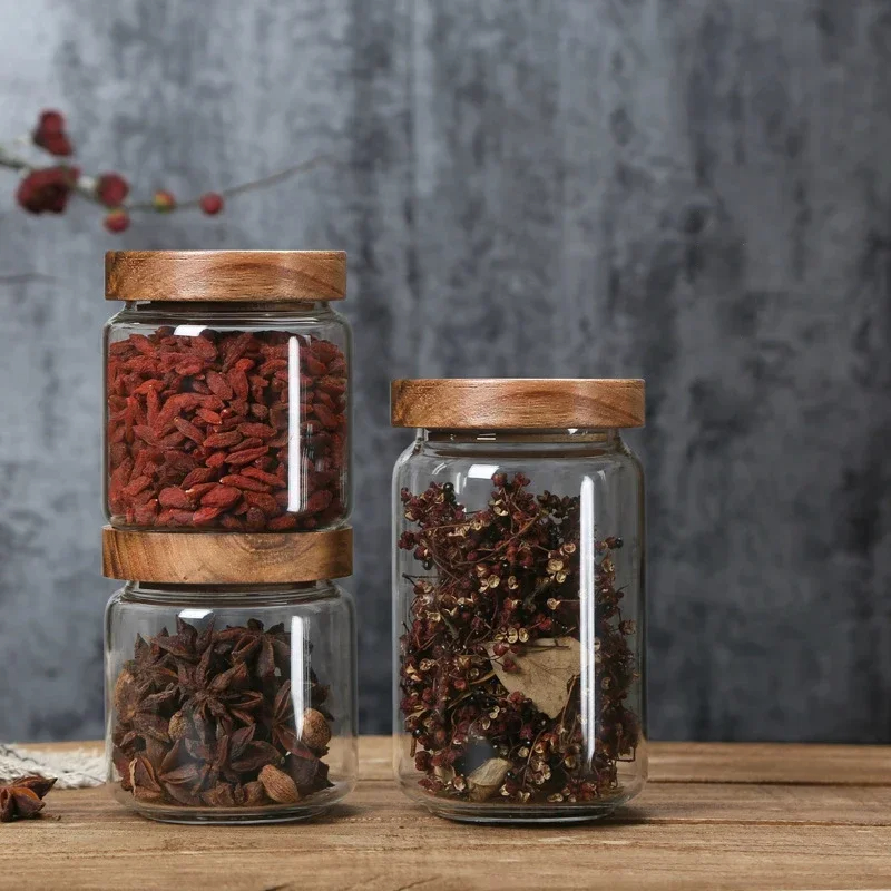 1pcs Wood Lid Orgnizer Glass A - Airtight Cereal Jar 评论和价格
