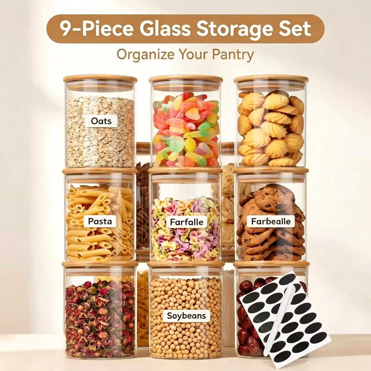 9 Pieces Clear Glass Storage C - Airtight Cereal Jar 评论和价格