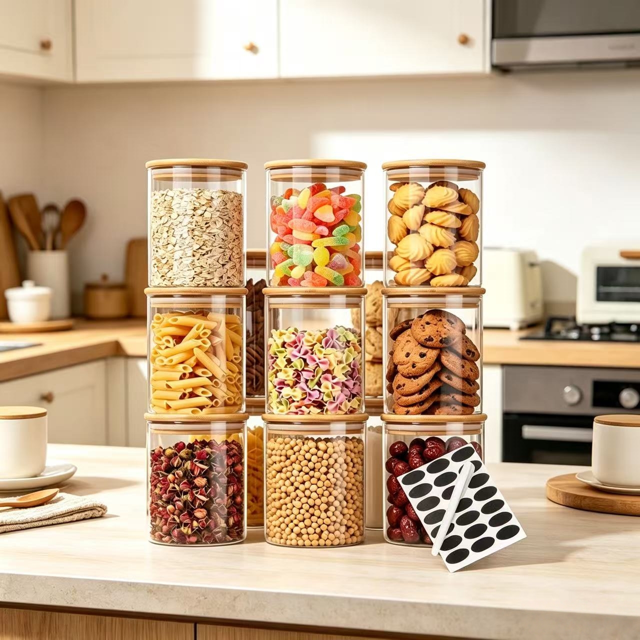 9 Pieces Clear Glass Storage C - Airtight Cereal Jar 评论和价格
